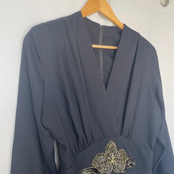 Joan Walters Vintage Jumpsuit Size 12 Black Solid Gold Beaded Retro Disco 80s - Picture 4 of 16